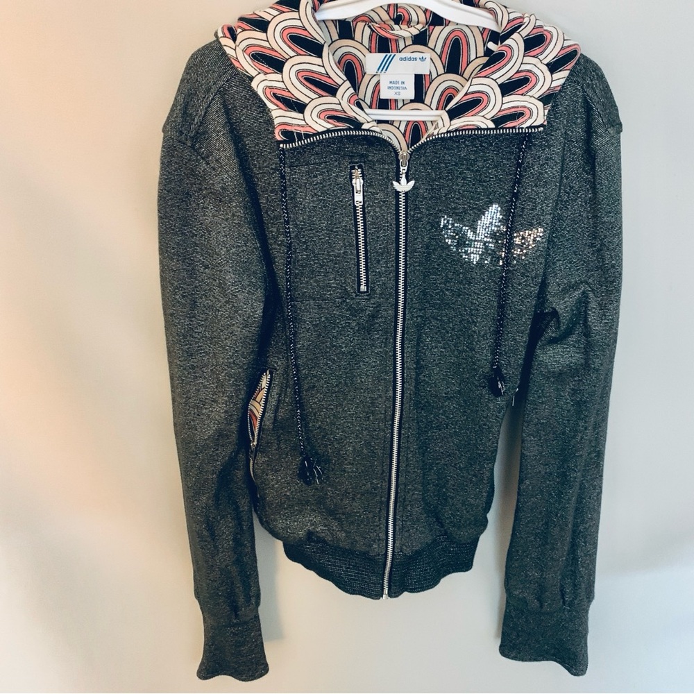 Vintage Adidas Women’s Hoodie Zip Front Gray Jacket Sz XS